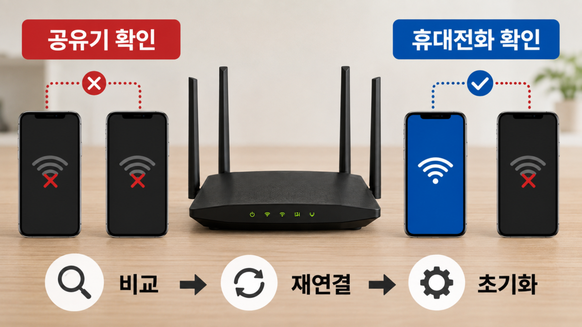 공유기와 휴대전화 원인 분기