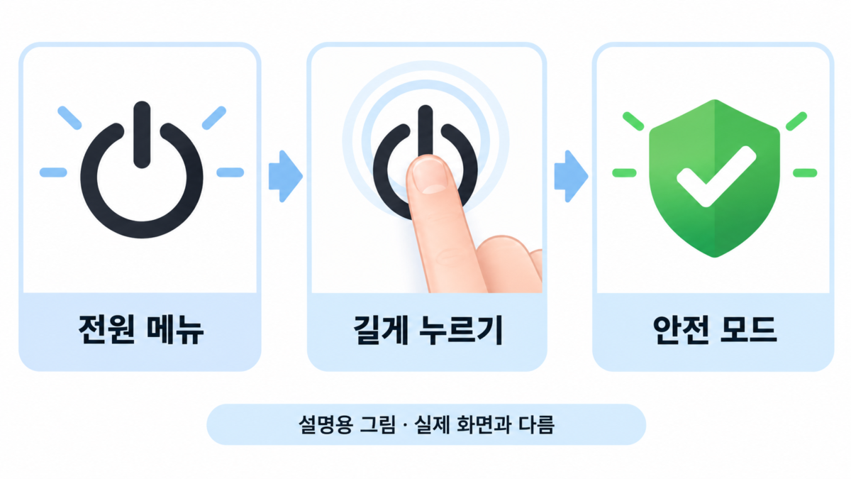 전원 메뉴에서 안전 모드로 진입하는 개념도