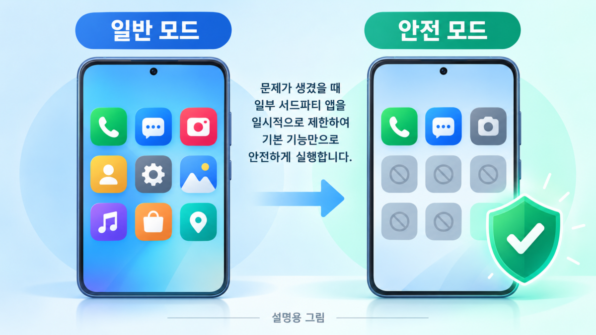 일반 모드와 안전 모드의 앱 실행 차이